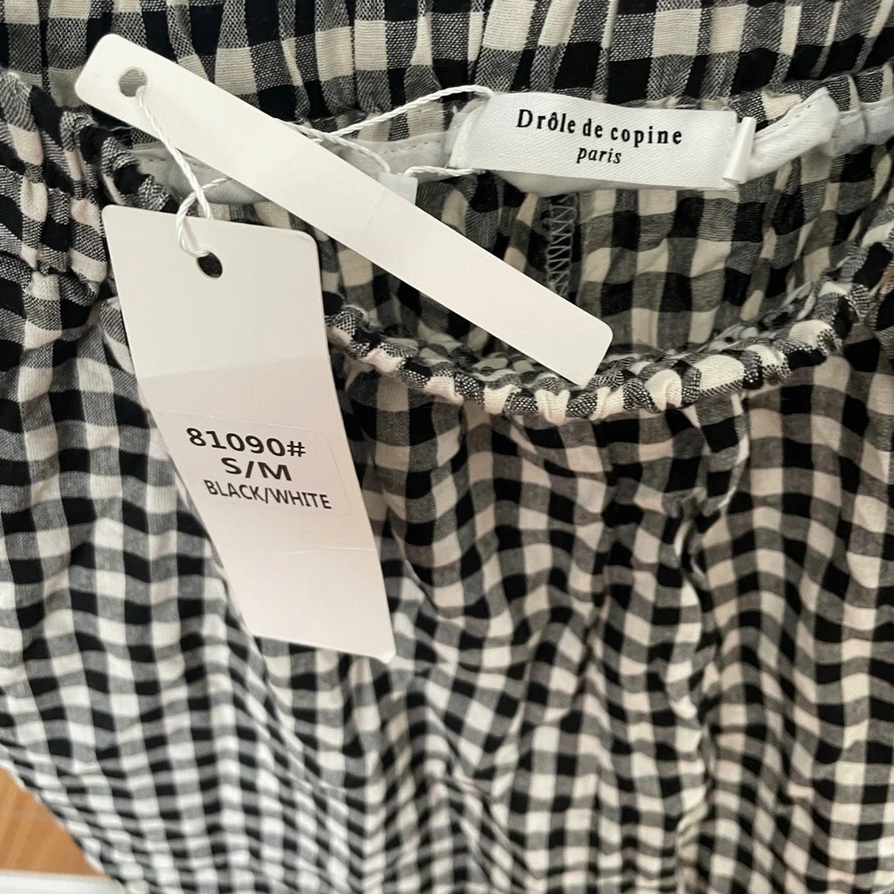 Drole de Copine Paris Gingham Elastic Waist Pants Black White‎ Check S/M